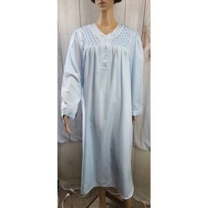 Miss Elaine Women L Midi Nightgown Honeycomb Lace Embroidered Bodice Long Sleeve